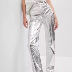 GAP Silver High Rise Vegan Leather Cheeky Straight Pants